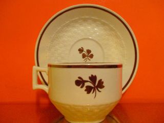 Anthony Shaw & Sons Tea Leaf Stone China England Basket Weave Cup & Saucer