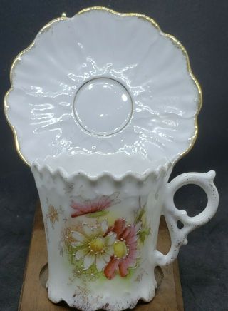Hand Painted Flowers Rs Prussia Demitasse Cup And Saucer Embossed Star Mark