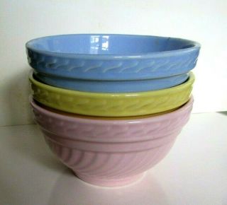 Set Of Three Small Vintage Bowls Blue,  Yellow And Pink