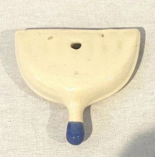 1950 ' s Vintage Dust Pan Wall Pocket With Ceramic White with Blue Details Tiny 2