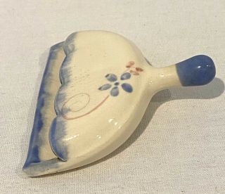 1950 ' s Vintage Dust Pan Wall Pocket With Ceramic White with Blue Details Tiny 3