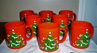 Vintage W.  Germany Waechtersbach Pottery 8 Christmas Tree Mugs By Each