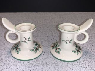 Spode Christmas Tree Candlestick Holder W/ Ringhandle Pair 2 1/2”