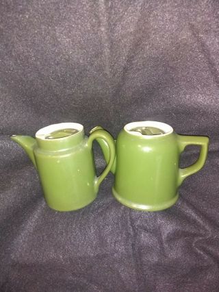 Two (2) Vintage Hall Restaurant Ware Teapot Creamers With Lids.  Green