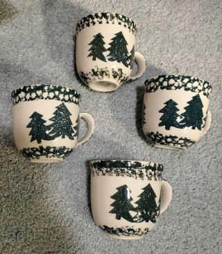 Folk Craft Tienshan Sponge Tree Green Mug Very Good 4 " Winter Holiday Quantity 4