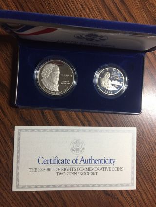 1993 S James Madison Bill Of Rights Proof Commem Ogp 90 Silver 2 Coin Set