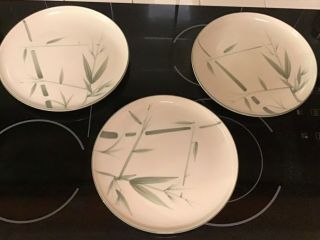 (3) Winfield Green Bamboo California Pottery Dinner Plates 10 - 1/4 " Hand Painted