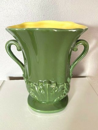 Red Wing Art Pottery Green Yellow Vase 1357 -