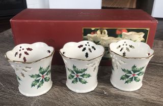 Lenox Holiday Pierced Votives Candle Holder Set Of 3 Porcelain