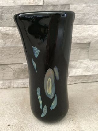 High Gloss Black Vase Unique Agate Like Detail Hand Crafted Signed