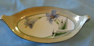 Vintage Rs Germany Dish W Handles Art Deco Blue Lilies W Black Trim
