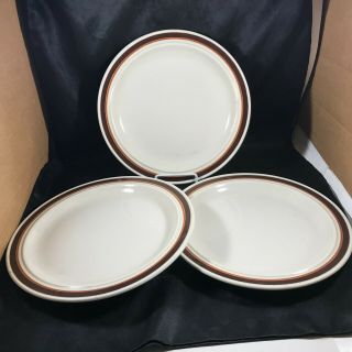 Set Of 3 Vintage Homer Laughlin Restaurant Ware Brown Stripe Dinner Plates