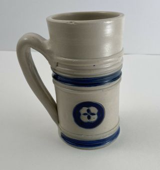 Williamsburg Pottery Cobalt Blue Salt Glaze Mug Beer Stein Cup 5.  25 Inches
