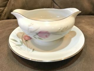 Diamond China Sterling Rose Gravy Boat W Attached Underplate