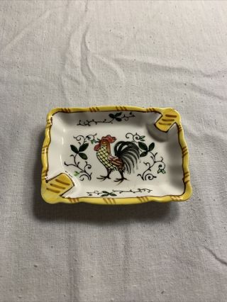 Vintage Small Ashtray Rooster & Roses Early Provincial,  Ucagco Py Hand Painted