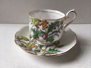Hand Painted Royal Albert Hampton Flower Of The Month Holly Cup Saucer 12 China