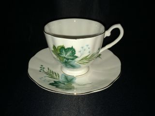 Vintage Taylor And Kent Elizabethan Tea Cup And Saucer Green Leaves