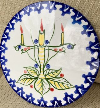 Zanolli Hand Painted Christmas Hot Plate Trivet Ceramic Pottery 9” Round Italy