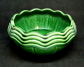 Mccoy Usa Pottery Green Planter Bowl Ruffled Wavy Rim