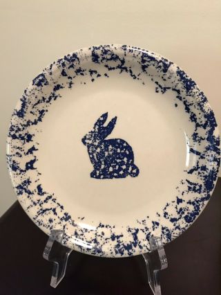 Folk Craft Animals Tienshan Sponge Print Salad Plate 7 1/2 Inch Blue Bunny