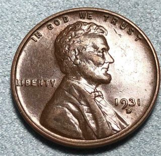 1931 - D Lincoln Wheat Cent Almost Uncirculated