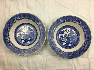 Homer Laughlin Blue Willow Soup Bowl 8 1/4 Inch H48n6 Set Of 2