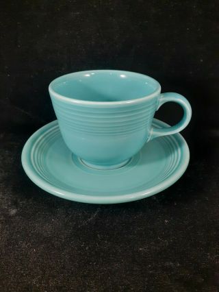 Fiesta Ware Homer Laughlin Turquoise Blue Coffee Tea Cup And Saucer Vintage