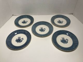 Vintage Royal China Currier And Ives Steamboat Saucer Set Of 5 Plates - Blue