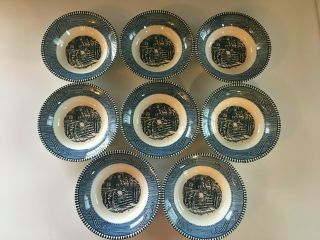 Currier & Ives Blue/white Royal China 5 1/2 " Fruit/dessert Bowls (set Of 8)