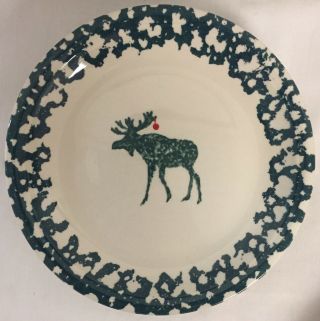 Folk Craft Holiday Pines Moose Pattern By Tienshan Lunch Or Salad Plate Euc