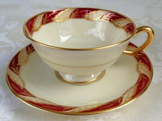 Lenox Bellevue Maroon Footed Cup And Saucer Set