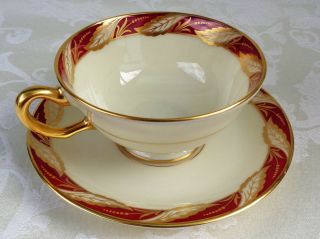 Lenox Bellevue Maroon Footed Cup And Saucer Set 2