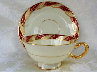 Lenox Bellevue Maroon Footed Cup And Saucer Set 3
