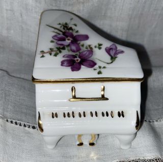 Miniature Fine Bone China Piano Hand Painted Victorian Violet Gold Hammersley