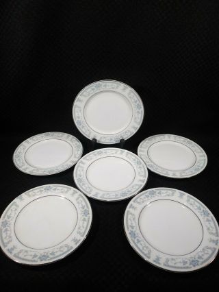6 Sheffield Porcelain Blue Whisper 1985 China Round Platinum 6.  5 " Plates$7