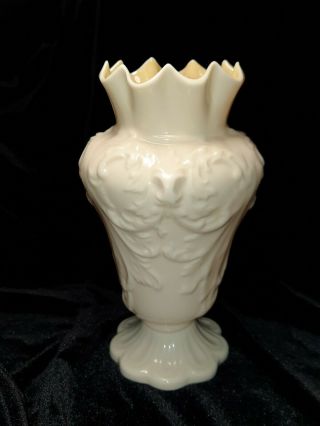 Belleek Ireland 7 1/2 " Ivory Relief Vase - Markings Represent Age 1980