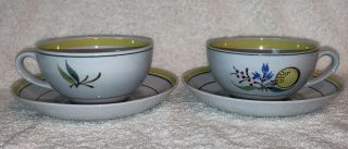 Two 2 Arabia Finland Wind Flower Dinnerware Cups & Saucer Hand Painted