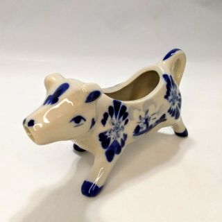 Vintage Holland Delft Blue Handpainted Standing Cow Creamer 3 " Tall 5 1/2 " Long