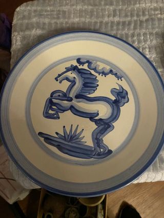M.  A.  Hadley Stoneware Large 10 3/4 Serving Platter Plate Blue Horse