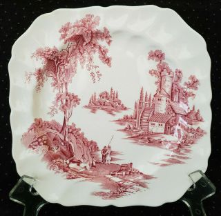 Johnson Bros Square Salad Plate The Old Mill Pink 7 3/4 "