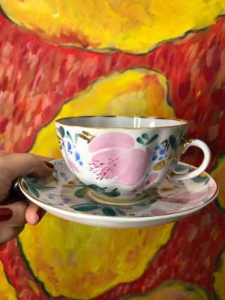 Bone Porcelain Hand Decorated Tea Set Saucer Ussr Russian Lomonosov Vintage Lfz