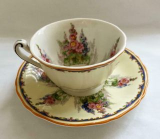 Vintage Alfred Meakin Flat Cup & Saucer Hollyhocks Pattern England