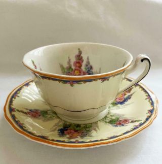 Vintage Alfred Meakin Flat Cup & Saucer Hollyhocks Pattern England 2