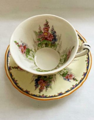 Vintage Alfred Meakin Flat Cup & Saucer Hollyhocks Pattern England 3
