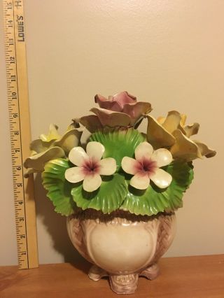 Capodimonte Porcelain Basket Of Flowers Made In Italy