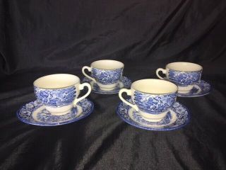 Set Of 4 Staffordshire Ironstone Liberty Blue,  Cups And Saucers