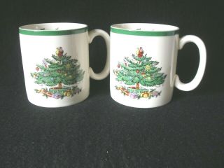 Pair Spode Christmas Tree Coffee Mugs Set Of 2