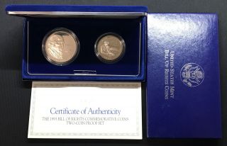 1993 - S Bill Of Rights Commem Silver Proof $1 1/2 Dollar 2 Coin Set Unc Rw69