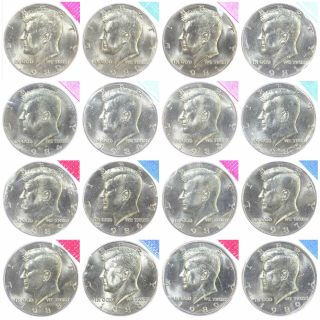 1980 - 1981 1984 - 1989 P D Kennedy Half Dollar Bu Cello Run Set 16 Us Coins