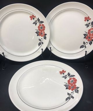 Vintage Hall Pottery Red Poppy Dinner Plates Set Of 3